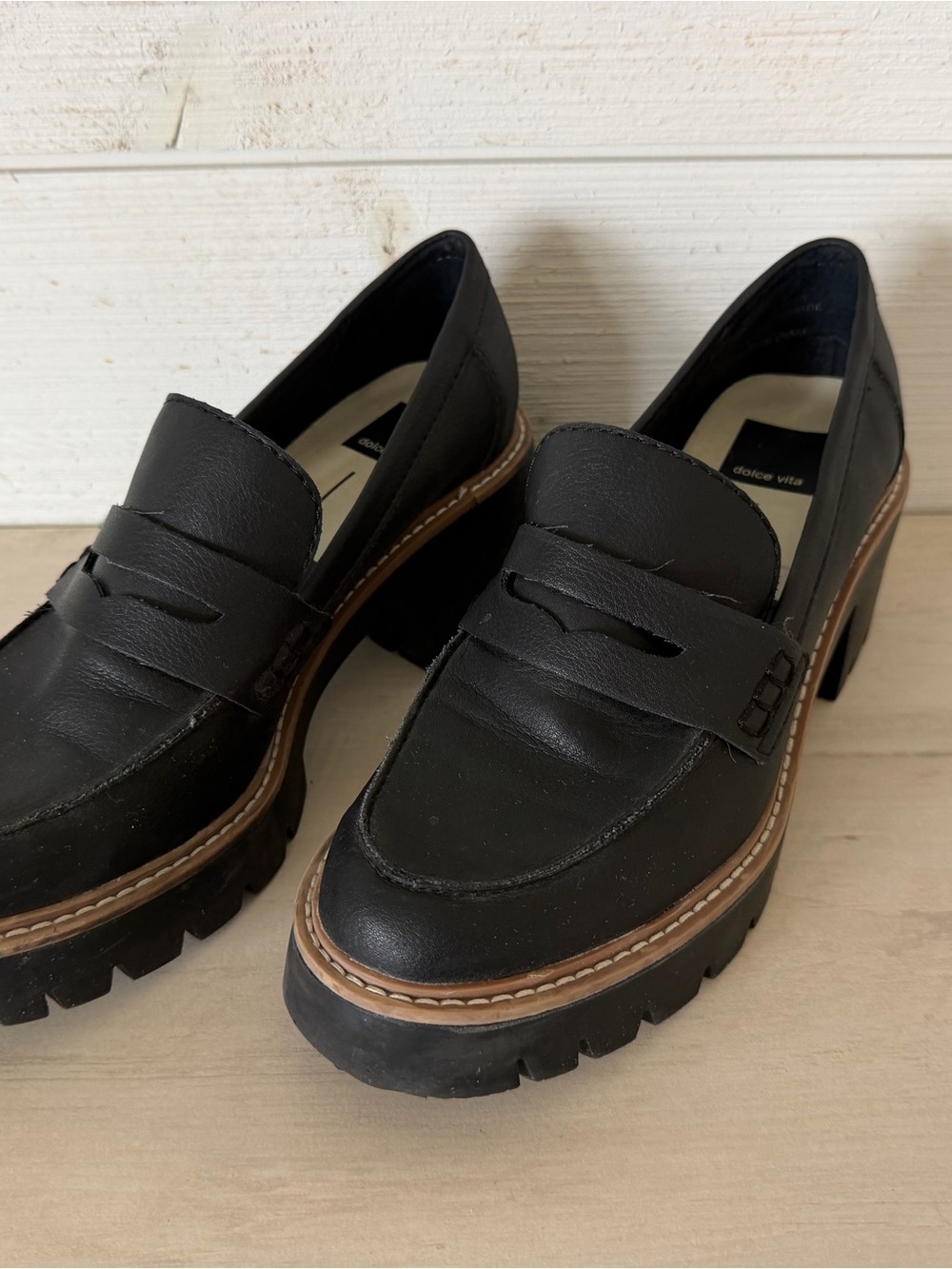 Dolce Vita Loafers Heels Halona Women’s Size 8M Black Lug Platform